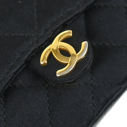 Chanel 1989-1991 Black Satin Classic Flap Micro Chain Shoulder Bag