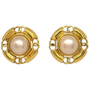Chanel Earrings Clip-On Button Costume Pearl 93A