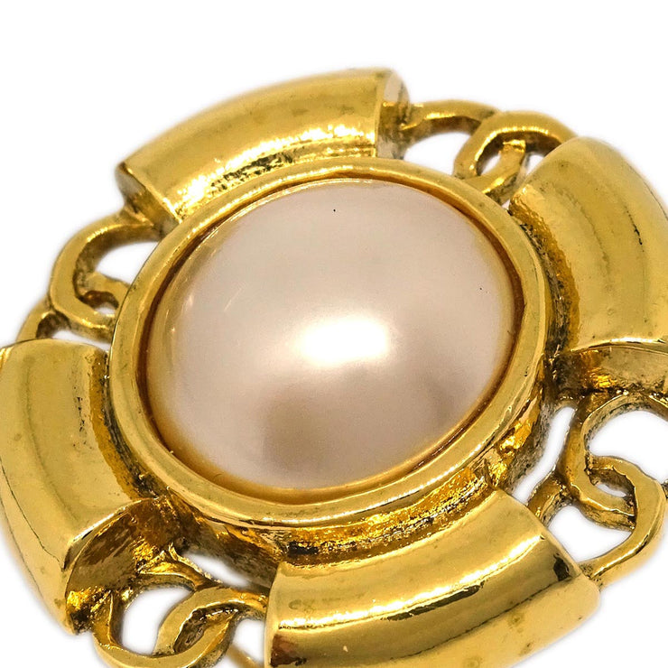 Chanel Earrings Clip-On Button Costume Pearl 93A