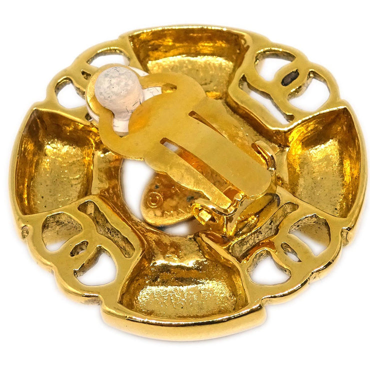 Chanel Earrings Clip-On Button Costume Pearl 93A