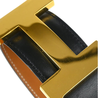 Hermes Black Box Calf Constance Reversible Belt #85 Small Good
