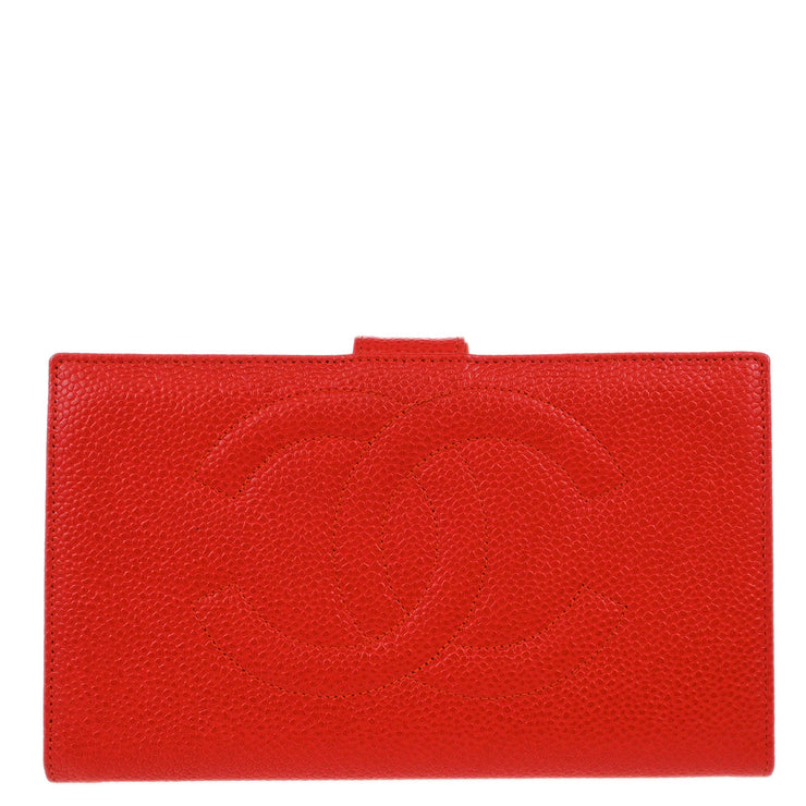 Chanel 1996-1997 Red Caviar Long Wallet Purse