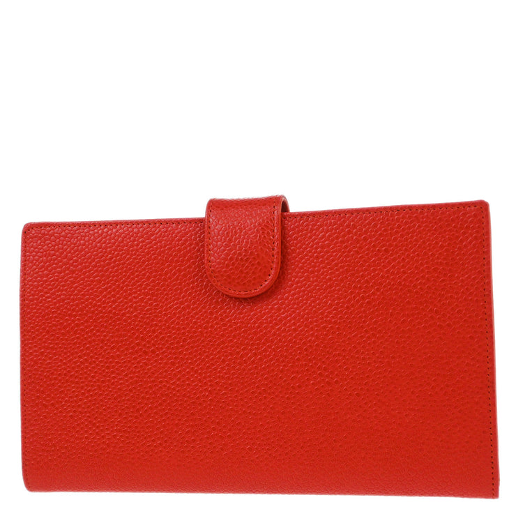 Chanel 1996-1997 Red Caviar Long Wallet Purse
