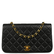 Chanel 1989-1991 Black Lambskin Turnlock Small Full Flap Shoulder Bag