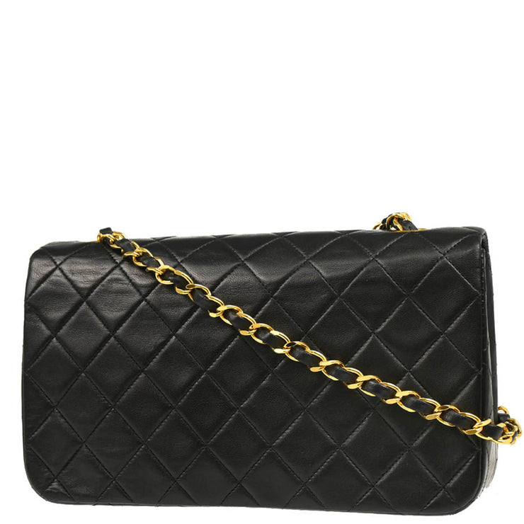 Chanel 1989-1991 Black Lambskin Turnlock Small Full Flap Shoulder Bag