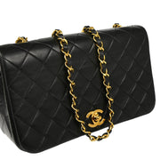 Chanel 1989-1991 Black Lambskin Turnlock Small Full Flap Shoulder Bag