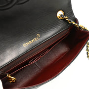 Chanel 1989-1991 Black Lambskin Turnlock Small Full Flap Shoulder Bag