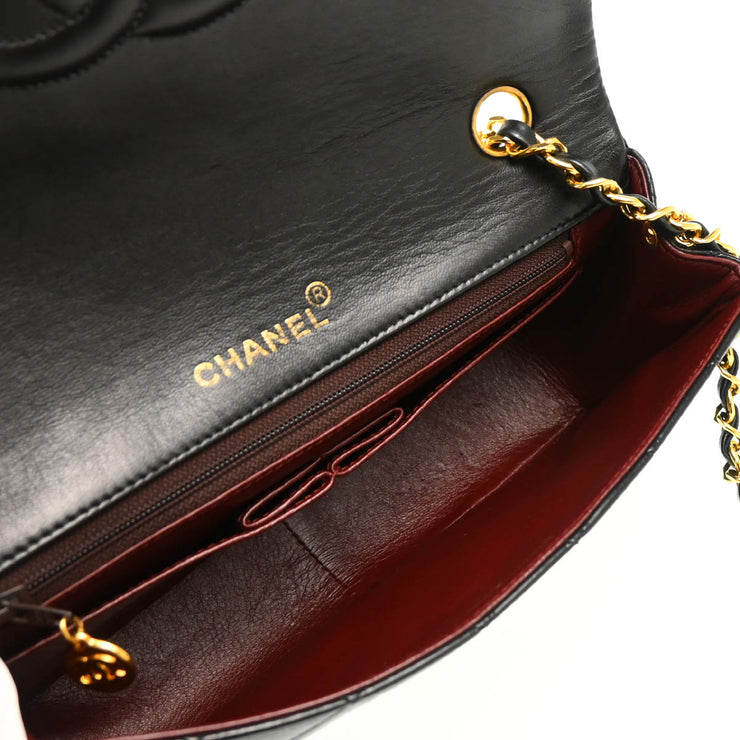 Chanel 1989-1991 Black Lambskin Turnlock Small Full Flap Shoulder Bag