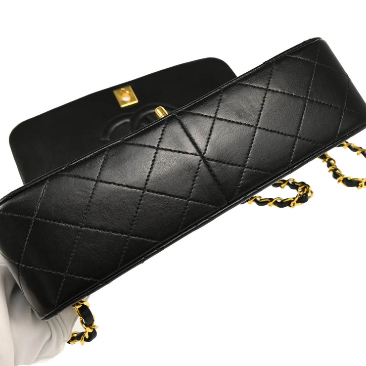 Chanel 1989-1991 Black Lambskin Turnlock Small Full Flap Shoulder Bag