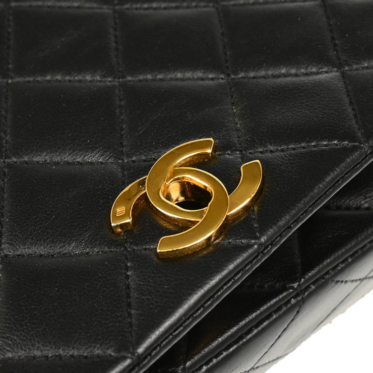 Chanel 1989-1991 Black Lambskin Turnlock Small Full Flap Shoulder Bag