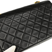 Chanel 1989-1991 Black Lambskin Turnlock Small Full Flap Shoulder Bag