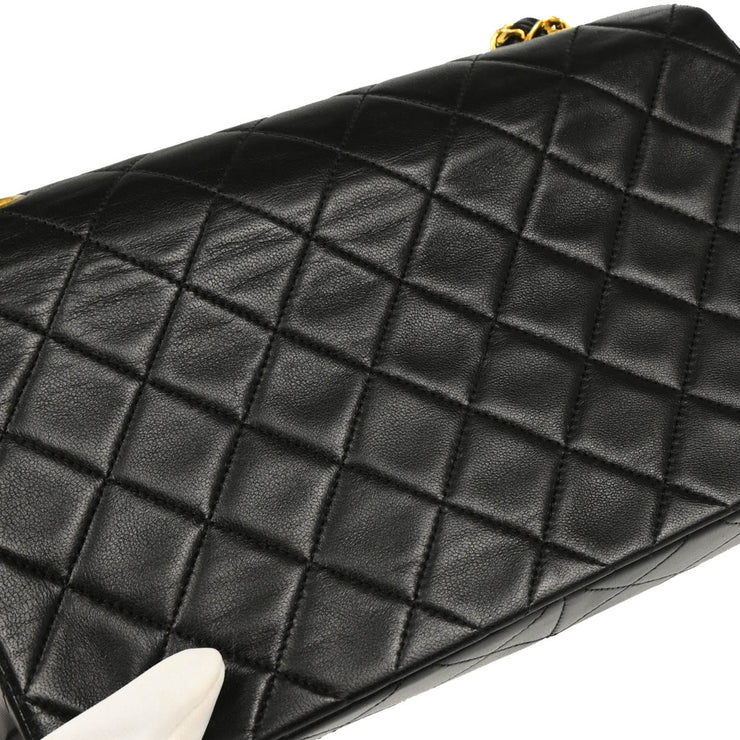 Chanel 1989-1991 Black Lambskin Turnlock Small Full Flap Shoulder Bag