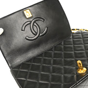 Chanel 1989-1991 Black Lambskin Turnlock Small Full Flap Shoulder Bag