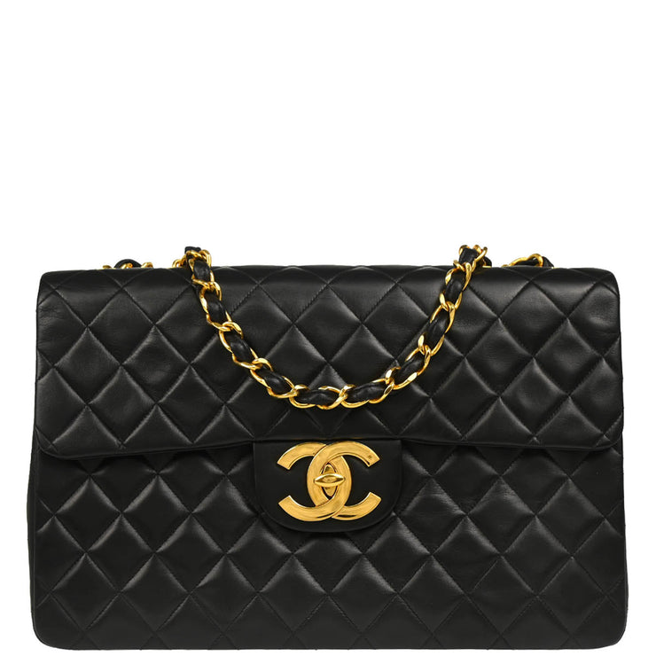 Chanel 1991-1994 Black Lambskin Maxi Classic Flap Shoulder Bag