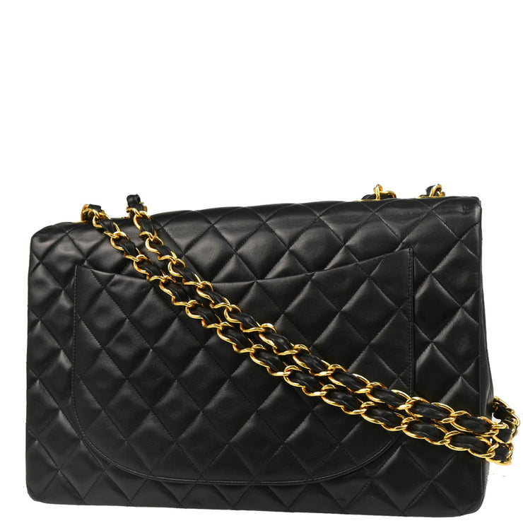 Chanel 1991-1994 Black Lambskin Maxi Classic Flap Shoulder Bag