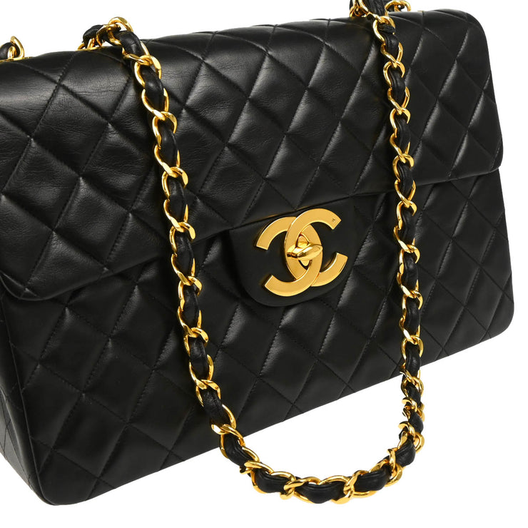 Chanel 1991-1994 Black Lambskin Maxi Classic Flap Shoulder Bag