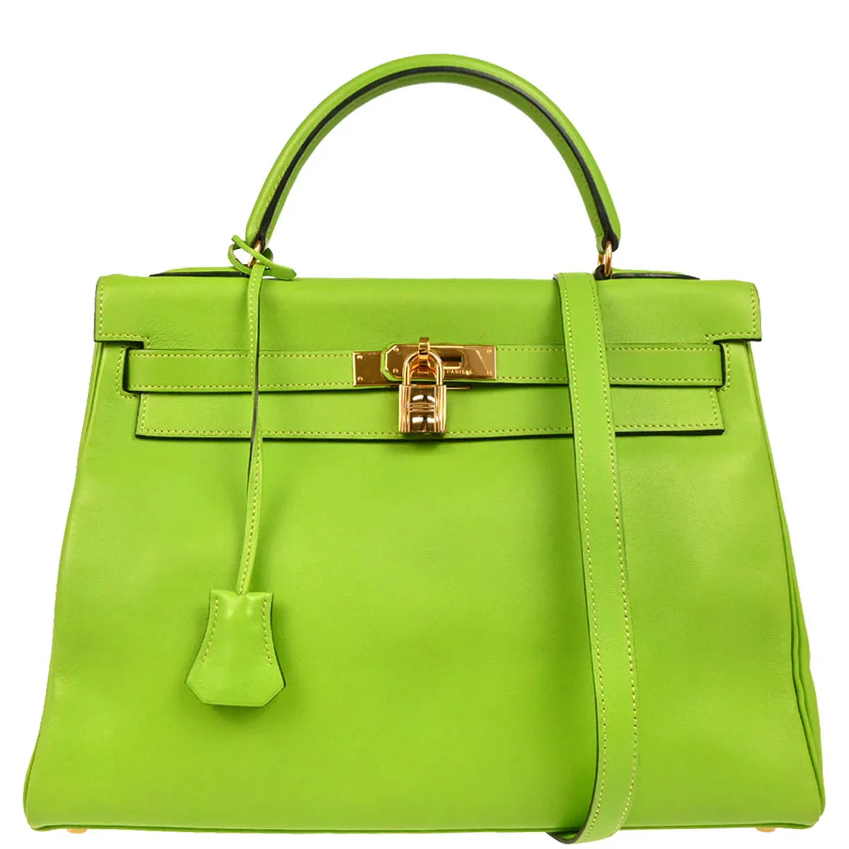 Hermes 1996 Apple Green Gulliver Kelly 32 Retourne 2way Shoulder Handbag
