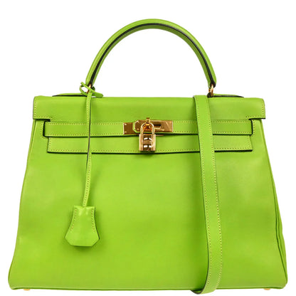 Hermes 1996 Apple Green Gulliver Kelly 32 Retourne 2way Shoulder Handbag