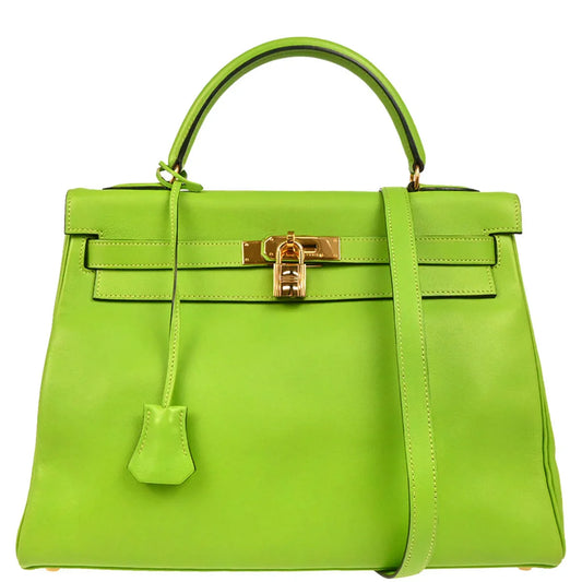 Hermes 1996 Apple Green Gulliver Kelly 32 Retourne 2way Shoulder Handbag
