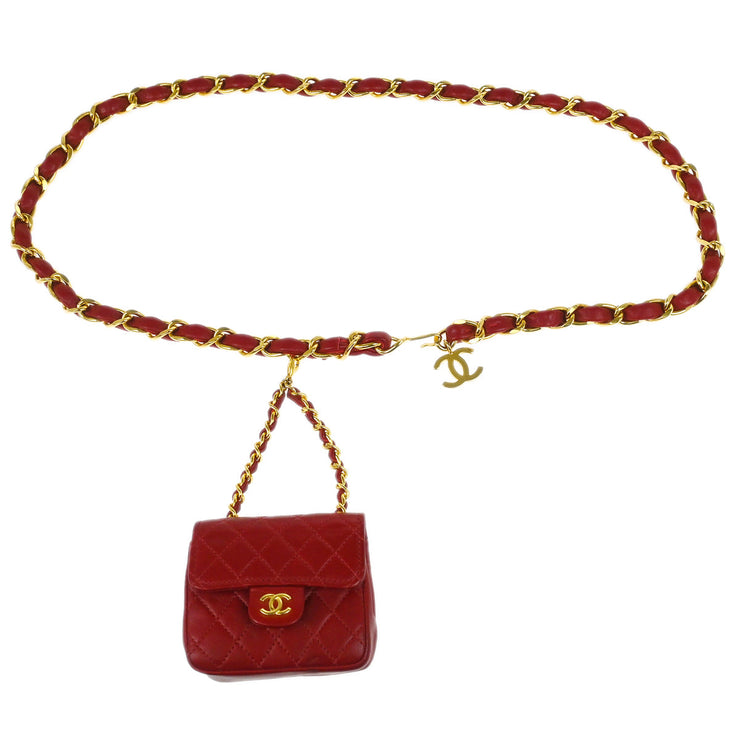 Chanel Red Lambskin Classic Flap Micro Bum Belt Bag