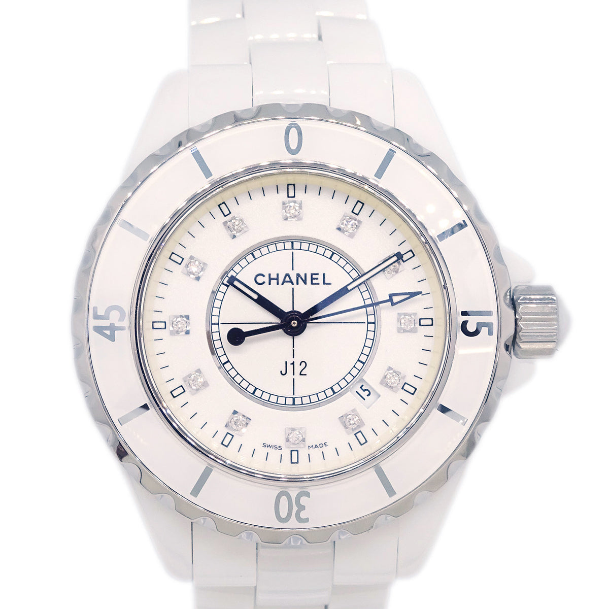 Chanel Ref.H1628 J12 33mm Quartz Watch Ceramic SS Diamond