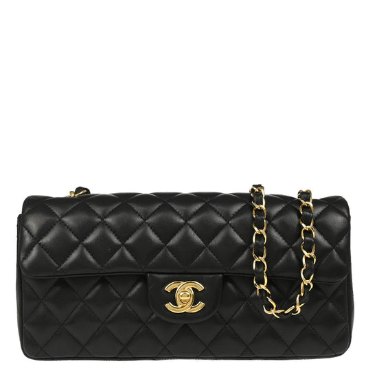 Chanel 2010-2011 Black Lambskin East West Shoulder Bag