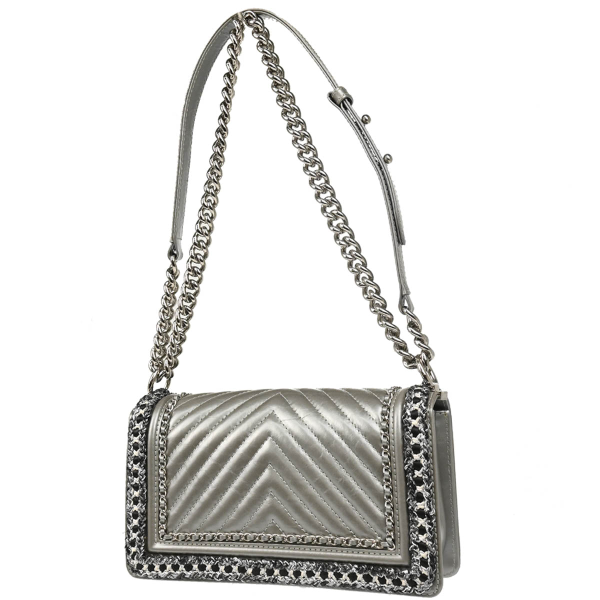Boy Chanel 2017-2018 Silver Calfskin Medium Chevron Shoulder Bag