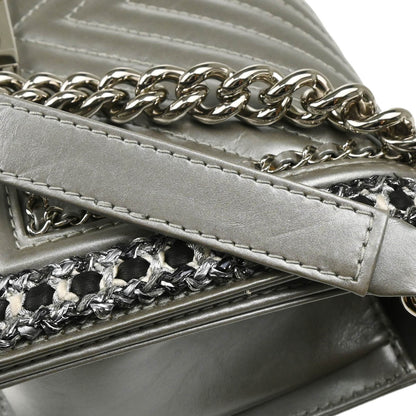 Boy Chanel 2017-2018 Silver Calfskin Medium Chevron Shoulder Bag