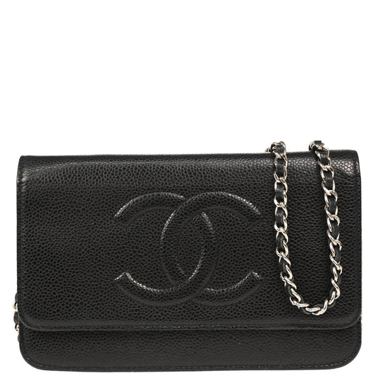 Chanel 2013-2014 Black Caviar Timeless WOC Shoulder Wallet Bag