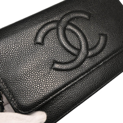 Chanel 2013-2014 Black Caviar Timeless WOC Shoulder Wallet Bag