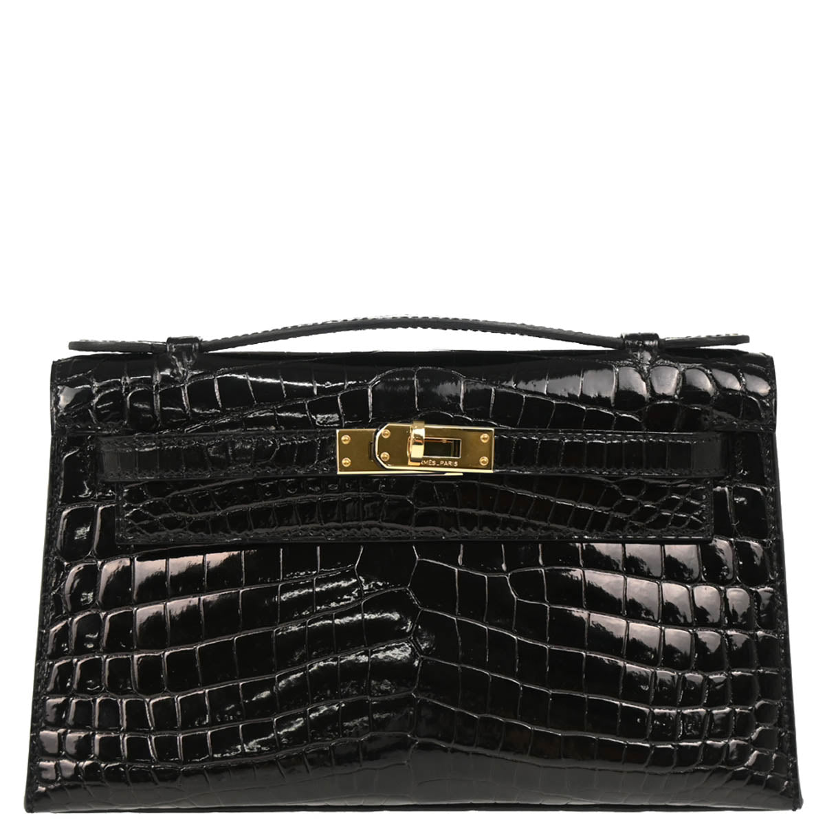 Hermes * 2013 Black Niloticus Pochette Kelly Handbag