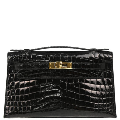 Hermes * 2013 Black Niloticus Pochette Kelly Handbag