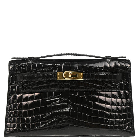 Hermes * 2013 Black Niloticus Pochette Kelly Handbag