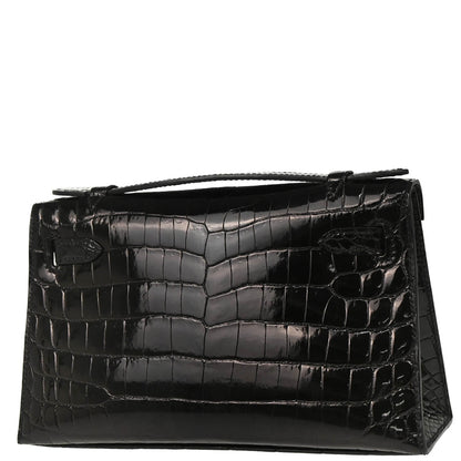 Hermes * 2013 Black Niloticus Pochette Kelly Handbag