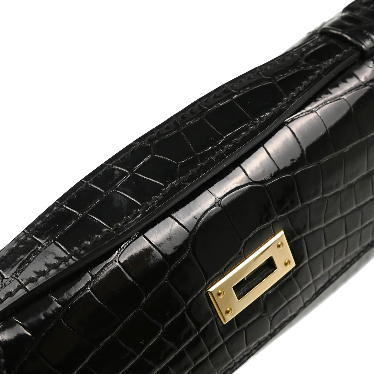 Hermes * 2013 Black Niloticus Pochette Kelly Handbag