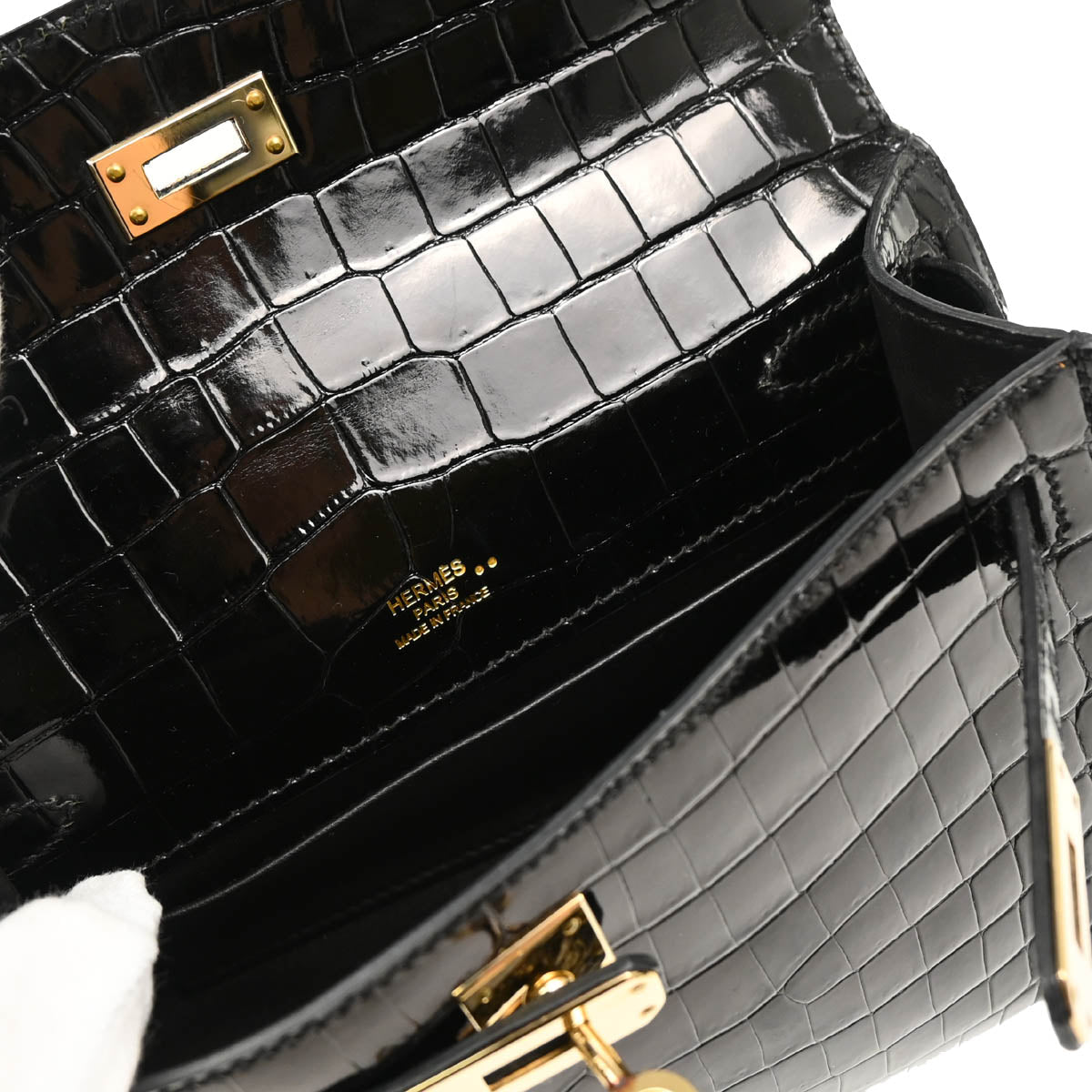 Hermes * 2013 Black Niloticus Pochette Kelly Handbag