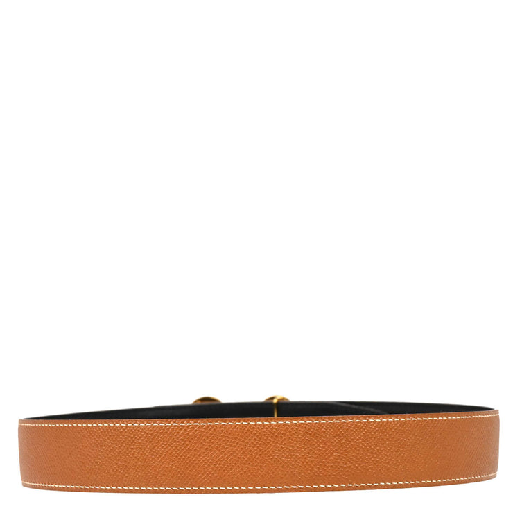 Hermes Brown Black Box Calf Courchevel Belt #70 Small Good