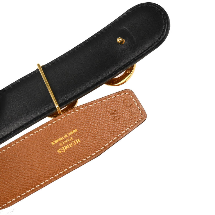 Hermes Brown Black Box Calf Courchevel Belt #70 Small Good