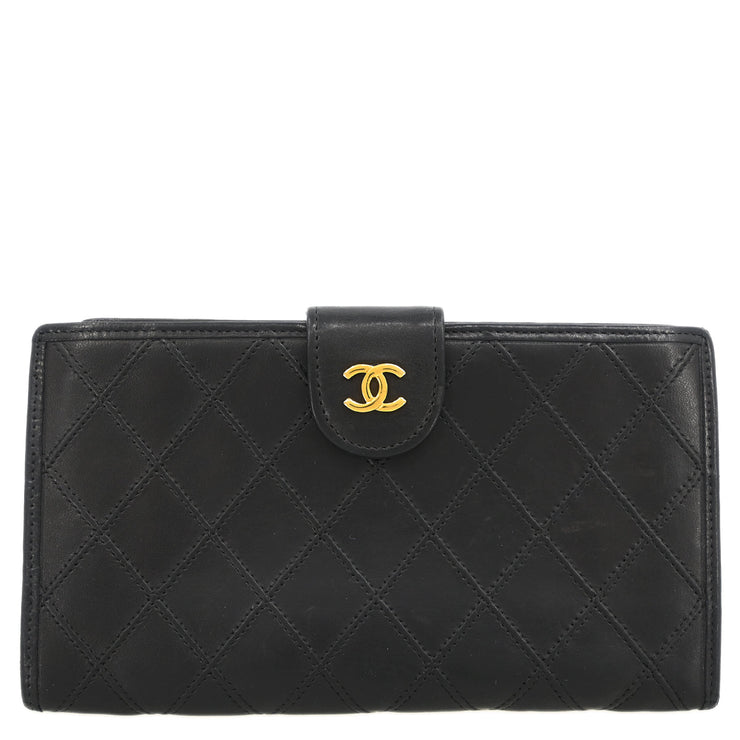 Chanel 1991-1994 Black Lambskin Bicolore Long Wallet