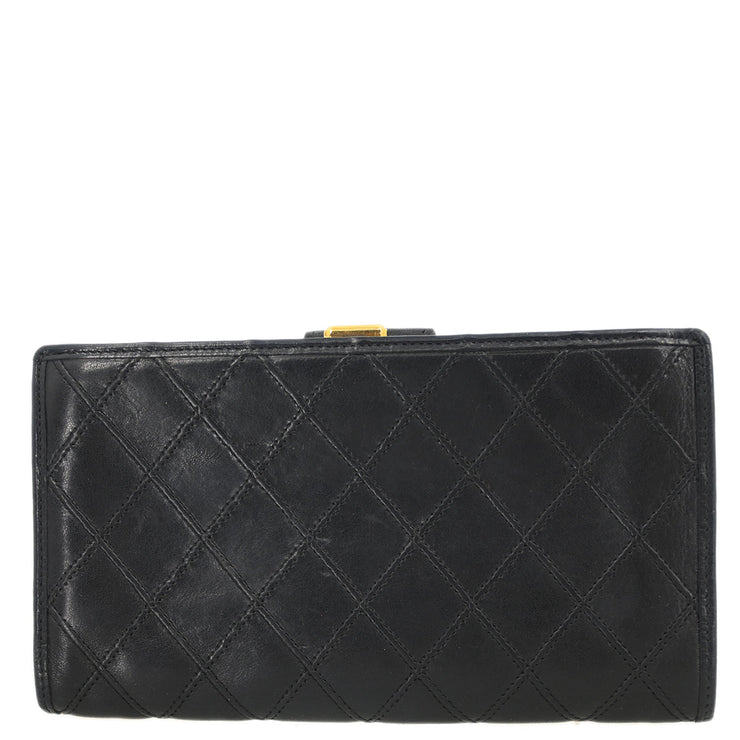 Chanel 1991-1994 Black Lambskin Bicolore Long Wallet