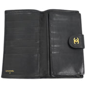 Chanel 1991-1994 Black Lambskin Bicolore Long Wallet