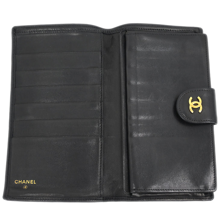 Chanel 1991-1994 Black Lambskin Bicolore Long Wallet