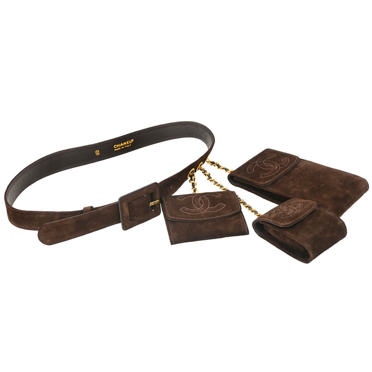 Chanel Brown Suede Waist Belt Bum Bag #75/30 Small Good
