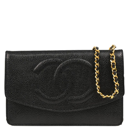 Chanel 1996-1997 Black Caviar Timeless WOC Chain Wallet Bag