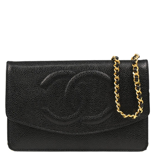 Chanel 1996-1997 Black Caviar Timeless WOC Chain Wallet Bag