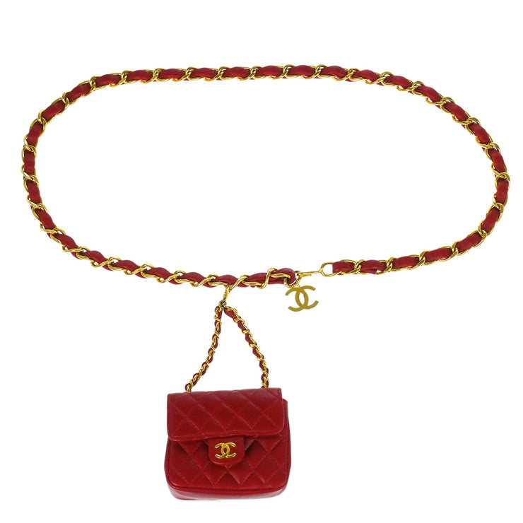 Chanel Red Lambskin Classic Flap Micro Bum Belt Bag