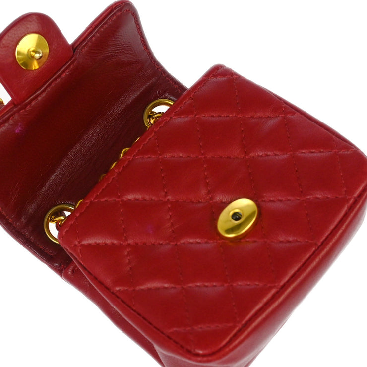 Chanel Red Lambskin Classic Flap Micro Bum Belt Bag
