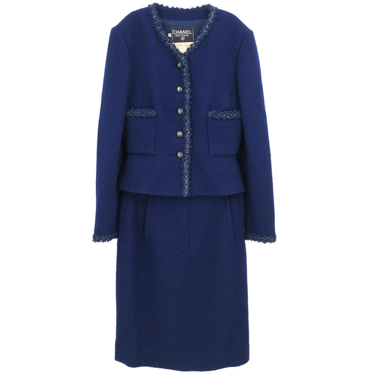 Chanel 1995 Setup Suit Jacket Skirt Navy #38