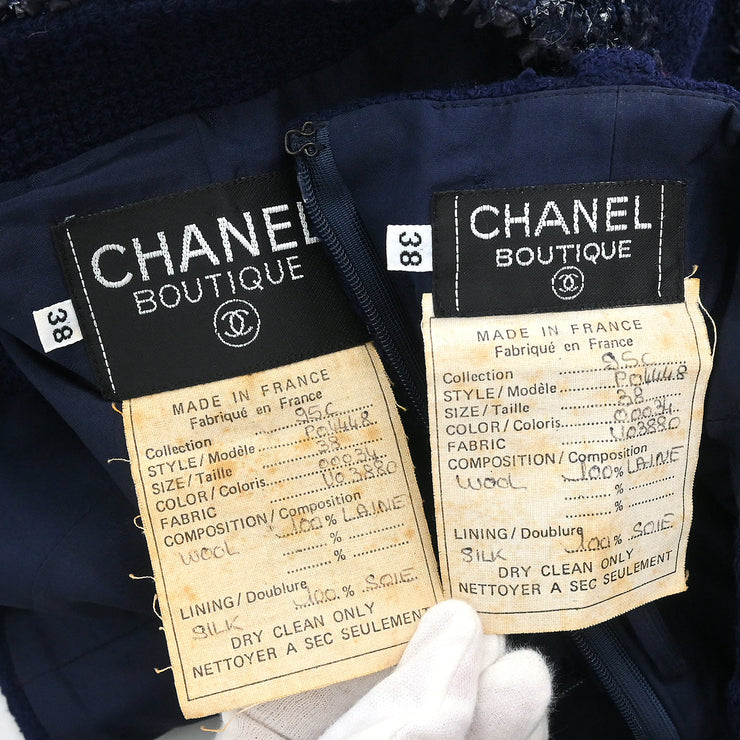 Chanel 1995 Setup Suit Jacket Skirt Navy #38