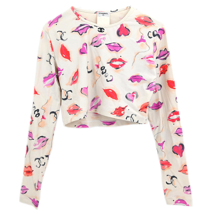 Chanel Lipstick Cropped T-shirt Top White #44
